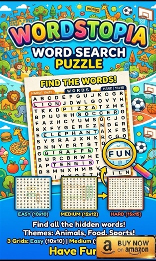 Wordstopia Word Search Puzzle Book - Available on Amazon